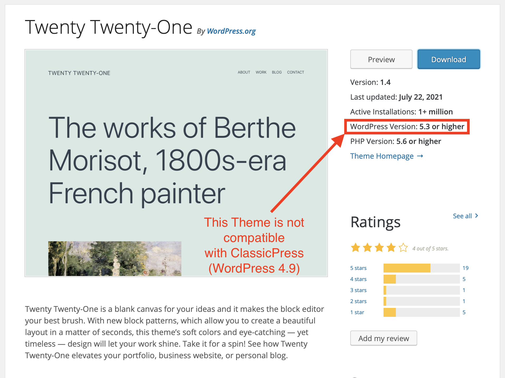 An Incompatible WordPress Theme