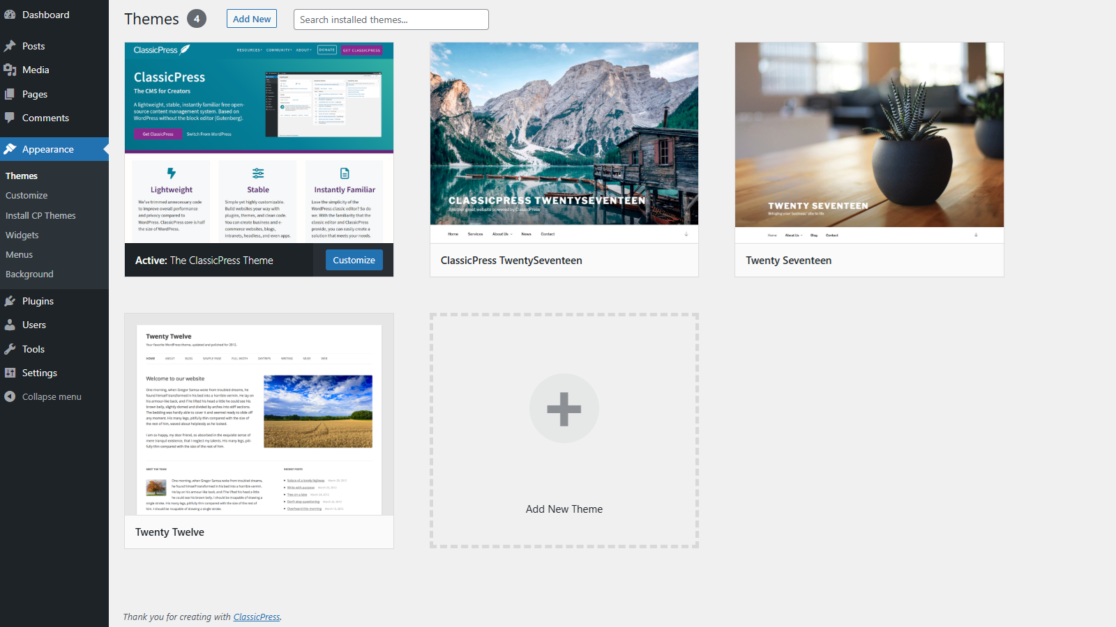Appearance – Themes Screen