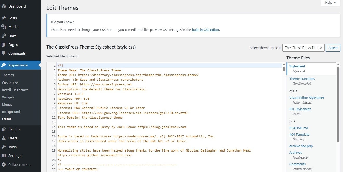 File Editor - theme edit