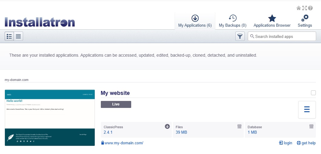 Installatron - Installation complete