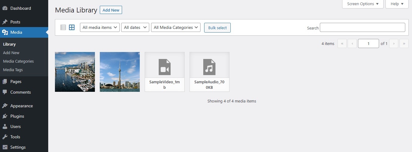 Media Library Screen Grid View