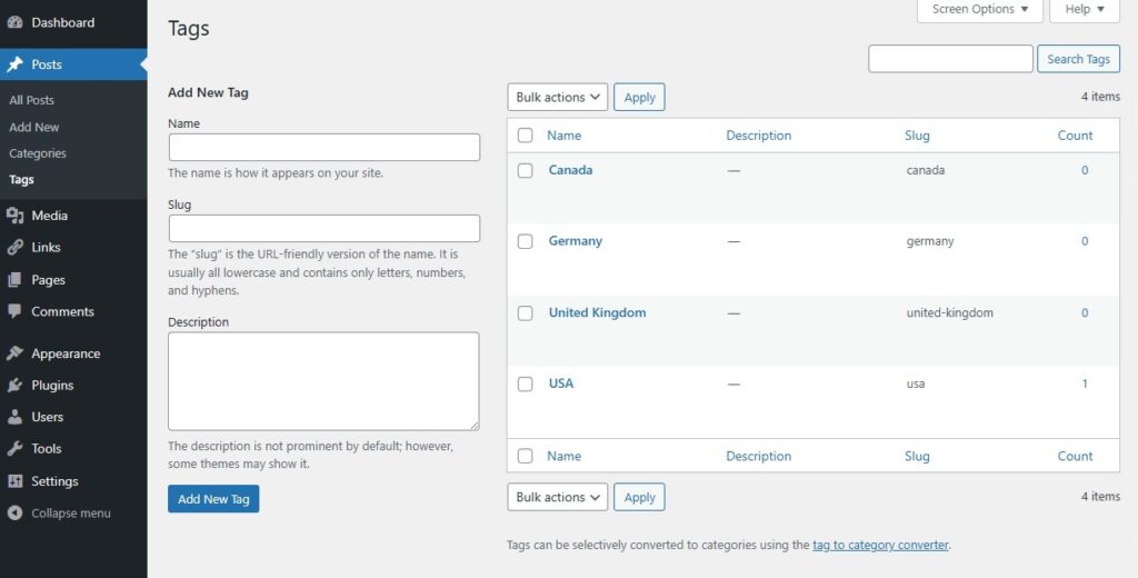 Posts Tags Screen | ClassicPress Documentation
