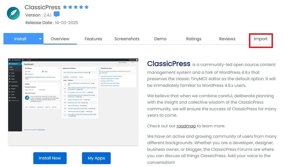 Softaculous - Import