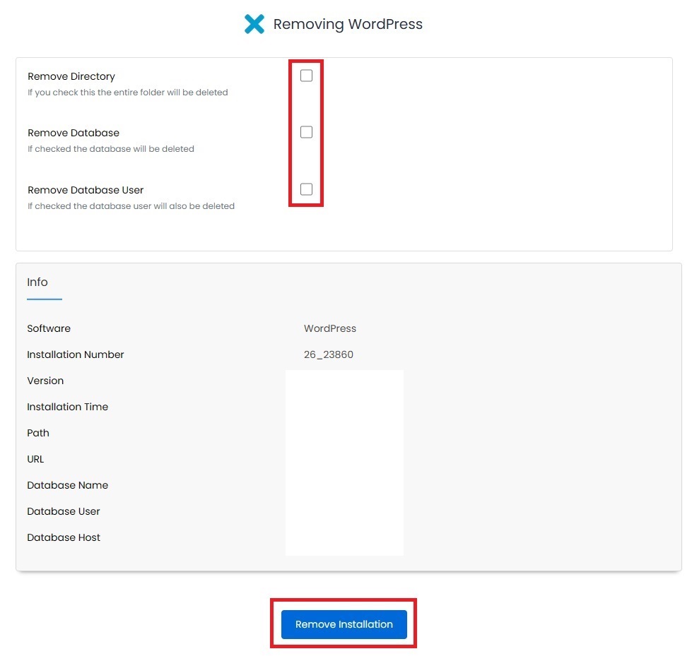 Softaculous - Remove Install