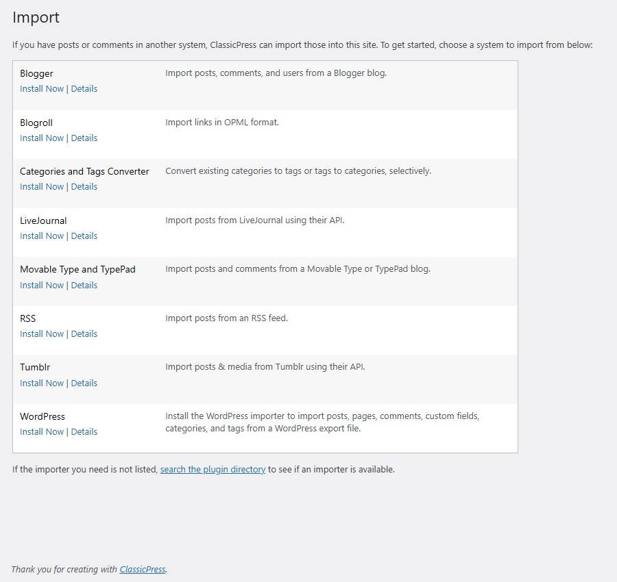 Tools Import Screen