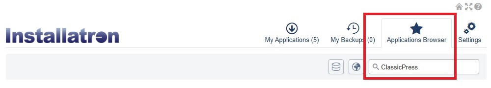 Installatron Application browser Search