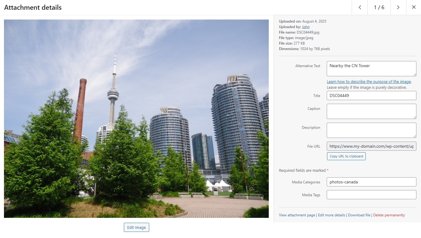 Media Library Grid View Edit Screen