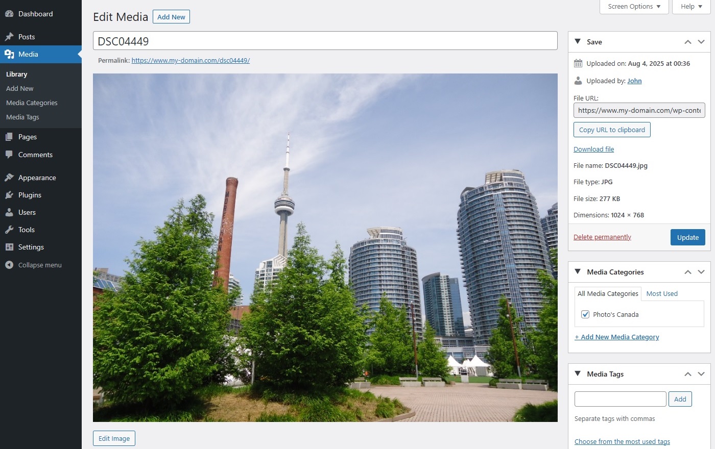 Media Library List View Edit Screen