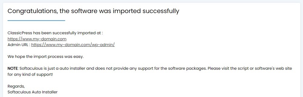 Softaculous ClassicPress has been imported