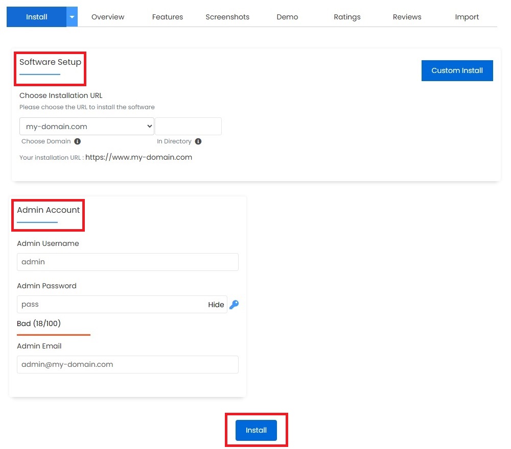Softaculous - Quick Install