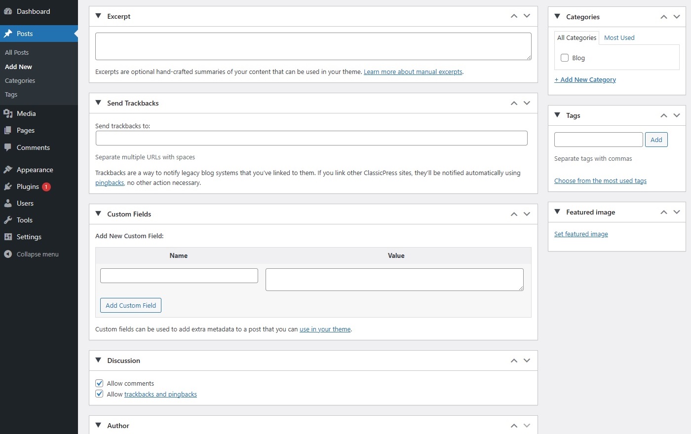 Writing Posts Bottom of Post Editor Screen