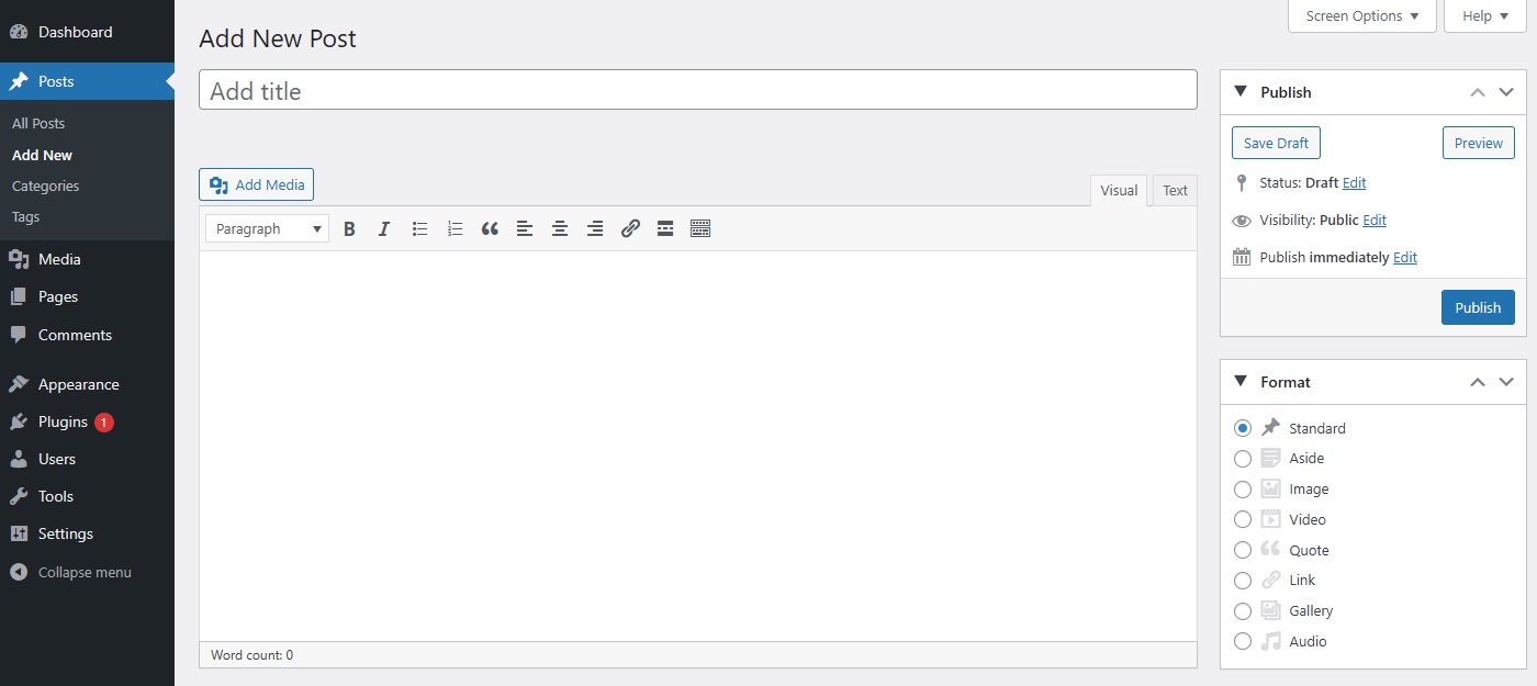 Writing Posts Top of Post Editor Screen