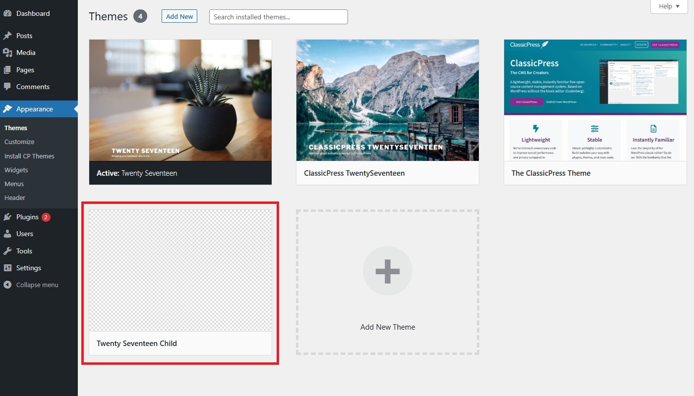 Child Theme Tutorial - Activate child theme