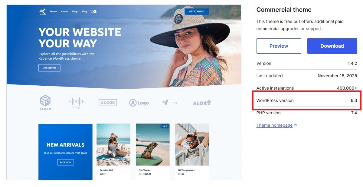 Incompatible WordPress Theme