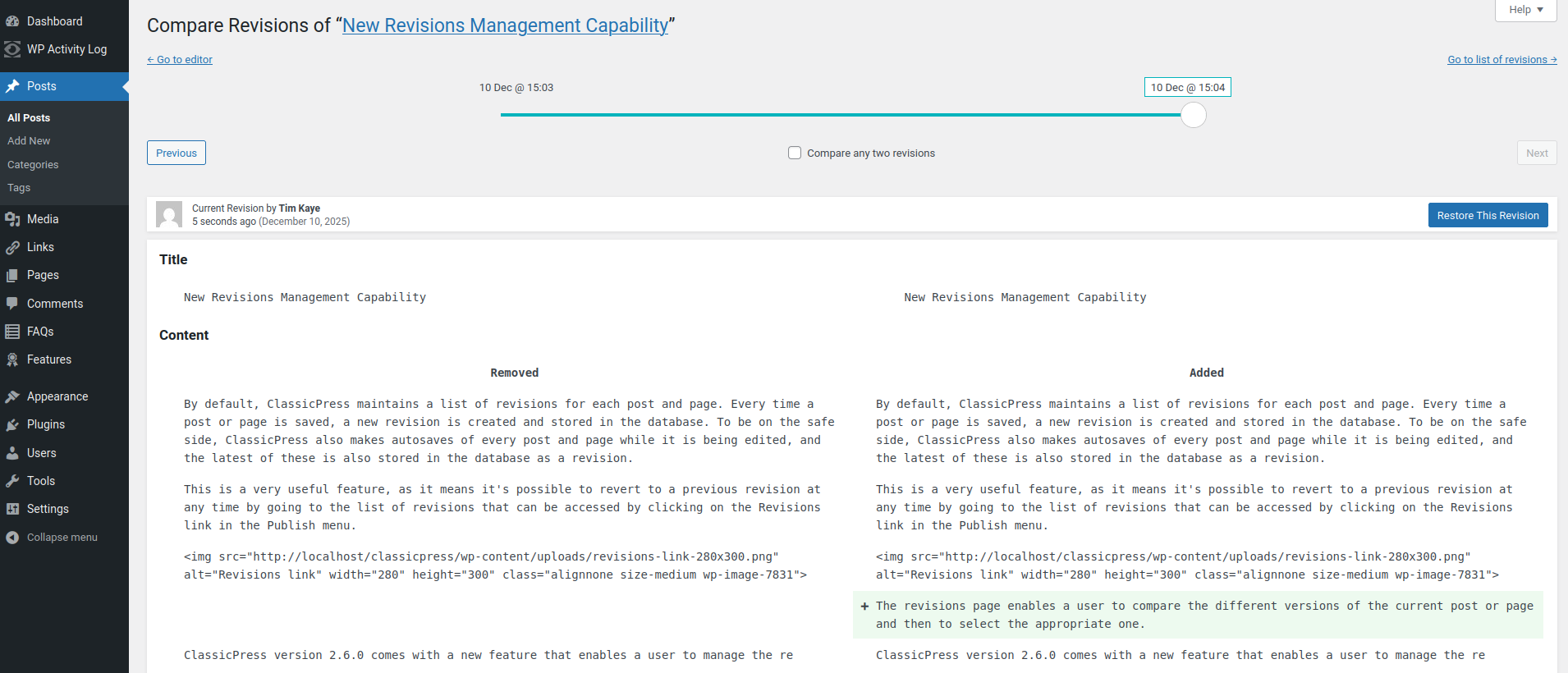 Revisions Comparison