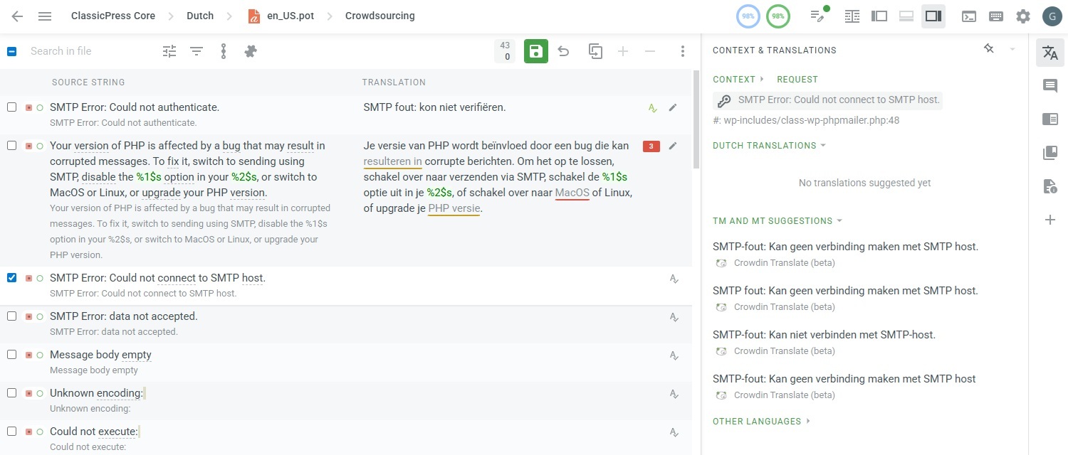 Crowdin Crowdsourcing Screen