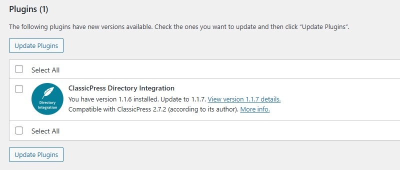 Plugin icon on Updates page