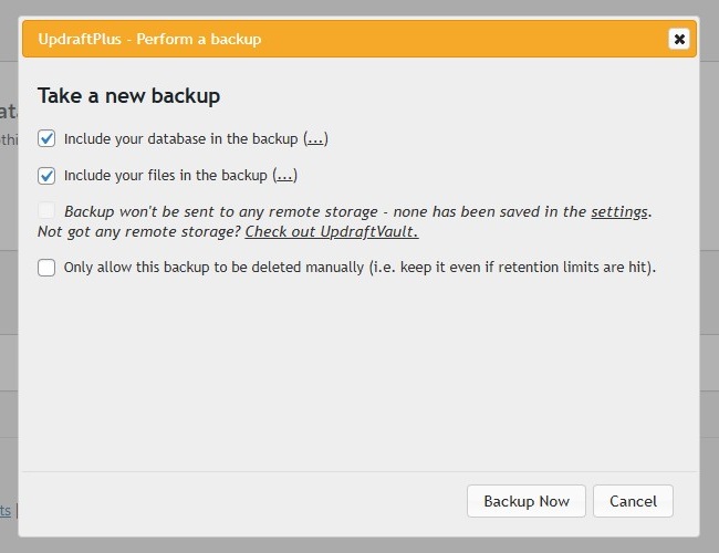Backup - Updraft modal