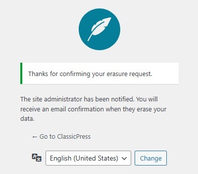 Erase Personal Data screen - confirm request