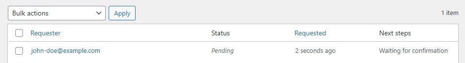 Erase Personal Data screen - pending status
