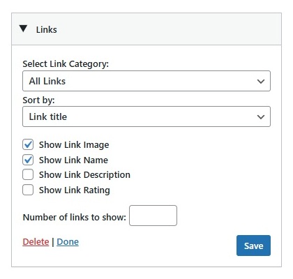 Links Manager widget