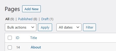 Pages screen filters