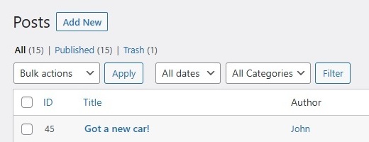 Posts screen filters