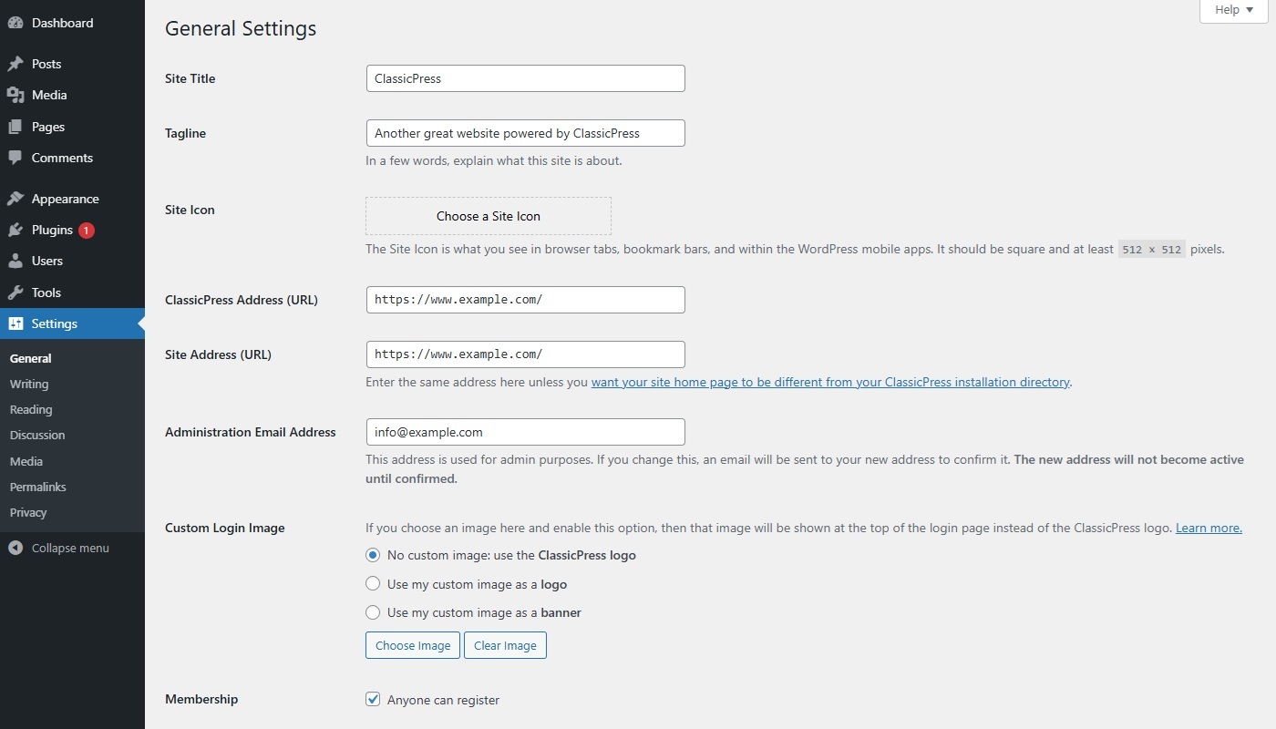 Settings General Screen